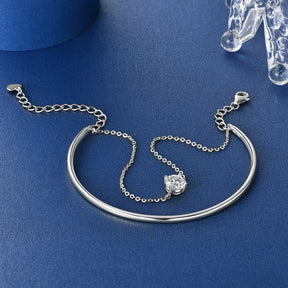 Double-Layered Moissanite Bangle Bracelet – 1.0CT 6.5mm, 925 Sterling Silver Chain, GRA Certified Jewelry, Christmas Gift
