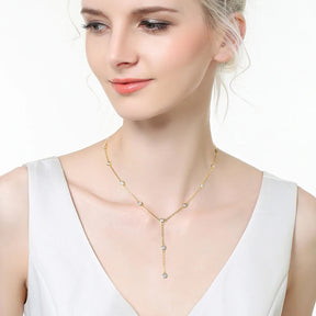 Lange Moissanit-Halskette in Y-Form – Kette aus 925er Sterlingsilber, runder Schliff, eleganter Damenschmuck, Valentinstagsgeschenk