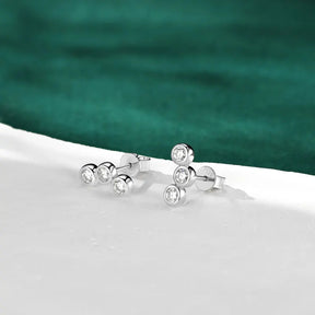 Moissanite Curved Earrings 0.30CT – 925 Sterling Silver, Three-Stone Round Studs, Trendy Women's Jewelry