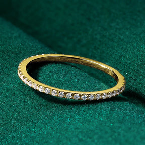10K Solid Gold Half Eternity Band – 1.2mm D Color Moissanite, Thin Stackable Wedding Ring for Women