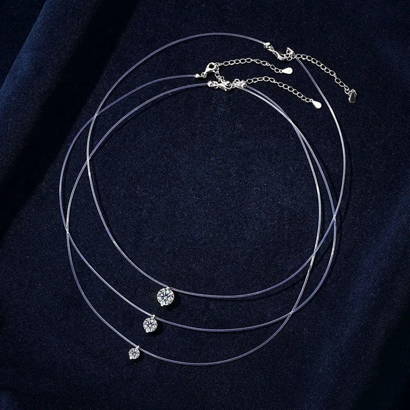 Moissanit-Anhänger-Halskette, 2 Karat, 8 mm, 925er Sterlingsilber, unsichtbare Angelschnurkette, Damenschmuck