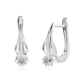 Moissanite Drop Clip-On Earrings 3mm VVS1 – 925 Sterling Silver Flower Hoops, Women's Engagement Jewelry