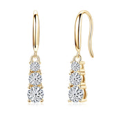Moissanite Dangle Hook Earrings – 925 Sterling Silver, 3-Stone Design, 5mm 4mm 3mm, Elegant Women's Jewelry