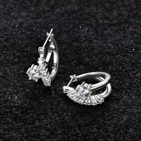 Moissanite Hoop Earrings 0.48CT – 4mm & 2mm Round Cut, 925 Sterling Silver, Women's Engagement & Wedding Jewelry