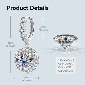 Color Moissanite Drop & Hoop Earrings – 2CT Huggie, 1CT Dangle, 925 Sterling Silver, Certified Women's Jewelry