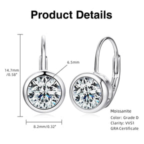 Moissanite Clip Earrings – 925 Sterling Silver, D Color, 6.5mm & 8mm Round Cut, Elegant Jewelry Gift for Girls & Weddings