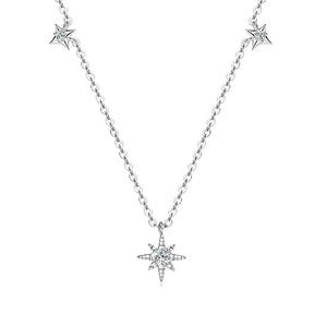 Halskette mit Moissanit-Sternanhänger – 925er Sterlingsilber, 3 mm und 2 mm Rundschliff, Verlobungsschmuck für Damen
