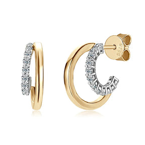 Moissanite Open Hoop Earrings 0.18CT – 1.5mm, 14K Gold Plated, 925 Sterling Silver Studs for Women & Girls