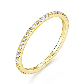 10K Solid Gold Half Eternity Band – 1.2mm D Color Moissanite, Thin Stackable Wedding Ring for Women