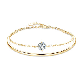 Double-Layered Moissanite Bangle Bracelet – 1.0CT 6.5mm, 925 Sterling Silver Chain, GRA Certified Jewelry, Christmas Gift