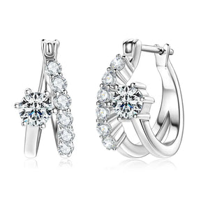 Moissanite Hoop Earrings 0.48CT – 4mm & 2mm Round Cut, 925 Sterling Silver, Women's Engagement & Wedding Jewelry