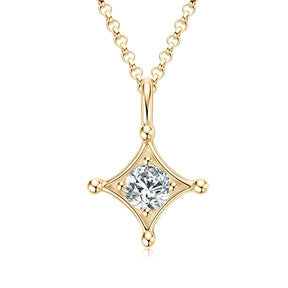 Moissanite Star Pendant Necklace – 925 Sterling Silver, 5.0mm Round Cut, Four-Pointed Star Charm Jewelry
