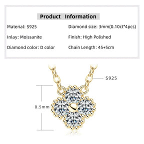 Moissanite Clover Pendant Necklace 3.0mm – D Color, 925 Sterling Silver, High-Quality Women's Engagement Jewelry