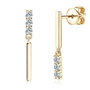 Moissanite Bar Drop Earrings 0.09CT VVS1  – 925 Sterling Silver Studs, Unique Engagement Jewelry for Women & Girls