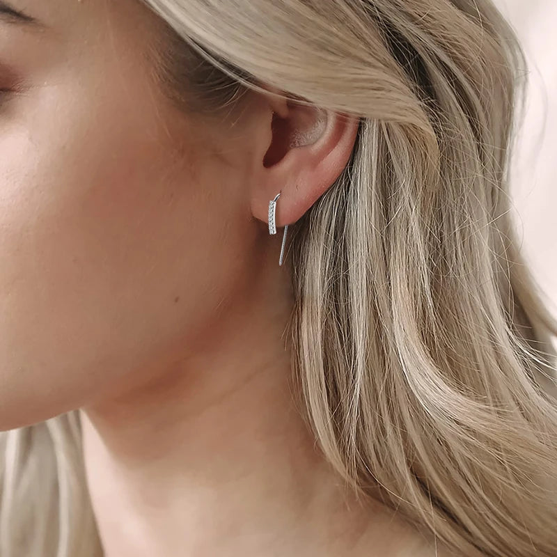 Moissanite U-Shaped Hook Earrings 1.3mm – 925 Sterling Silver, Simple & Unique Girls' Jewelry, 2024 Trend