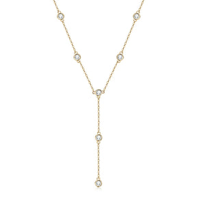 Lange Moissanit-Halskette in Y-Form – Kette aus 925er Sterlingsilber, runder Schliff, eleganter Damenschmuck, Valentinstagsgeschenk