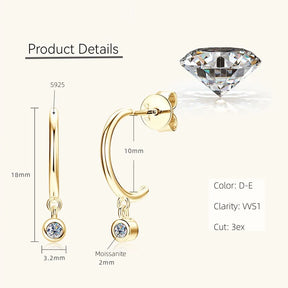 Boucles d'oreilles en moissanite – Demi-créoles en argent sterling 925, bijoux de fiançailles élégants pour femmes et filles