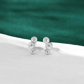 Moissanite Curved Earrings 0.30CT – 925 Sterling Silver, Three-Stone Round Studs, Trendy Women's Jewelry