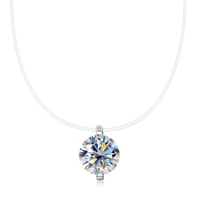 Moissanit-Anhänger-Halskette, 2 Karat, 8 mm, 925er Sterlingsilber, unsichtbare Angelschnurkette, Damenschmuck