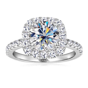 Moissanite Halo Wedding Ring – 8mm Round Cut, 925 Sterling Silver, Women's Engagement Fine Jewelry