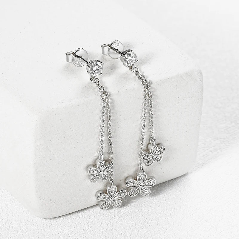 4mm VVS1 Moissanite Flower Drop Earrings – 925 Sterling Silver, Unique Girls' Studs, Birthday Gift Jewelry