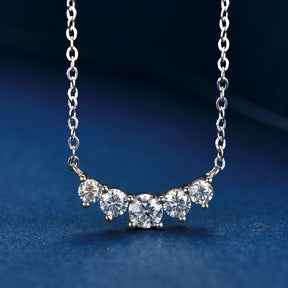 Moissanite Smile Pendant Necklace – 5-Stone Choker, 925 Sterling Silver, 40+5cm Chain, Trendy Women's Jewelry Gift