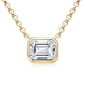 Emerald Cut Moissanite Pendant Necklace – 14K Gold Plated, 925 Sterling Silver, Adjustable Chain, Women's Jewelry Gift