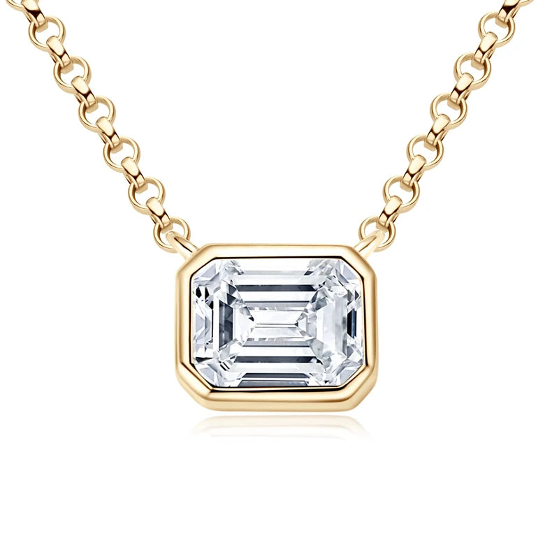 Emerald Cut Moissanite Pendant Necklace – 14K Gold Plated, 925 Sterling Silver, Adjustable Chain, Women's Jewelry Gift