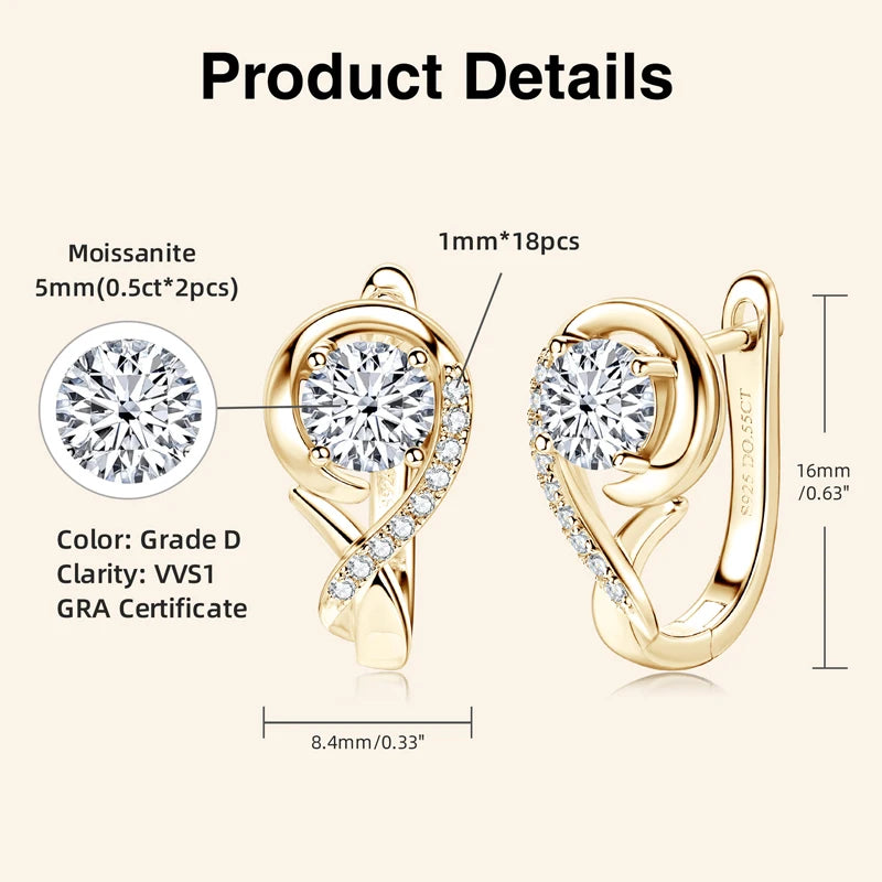 Boucles d'oreilles créoles Infinity en moissanite – Argent sterling 925, 5 mm et 1 mm, bijoux de fiançailles et de fête élégants