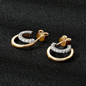 Moissanite Open Hoop Earrings 0.18CT – 1.5mm, 14K Gold Plated, 925 Sterling Silver Studs for Women & Girls