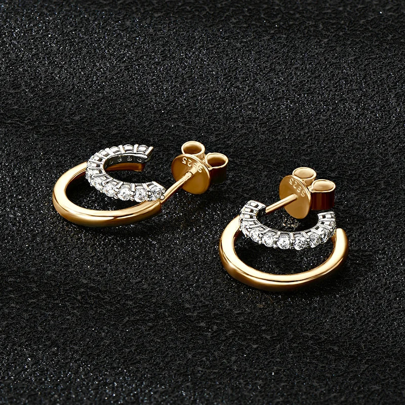 Créoles ouvertes en moissanite 0,18 ct – 1,5 mm, plaquées or 14 carats, en argent sterling 925, pour femmes et filles