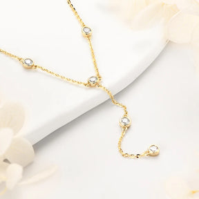 Lange Moissanit-Halskette in Y-Form – Kette aus 925er Sterlingsilber, runder Schliff, eleganter Damenschmuck, Valentinstagsgeschenk