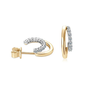 Moissanite Open Hoop Earrings 0.18CT – 1.5mm, 14K Gold Plated, 925 Sterling Silver Studs for Women & Girls